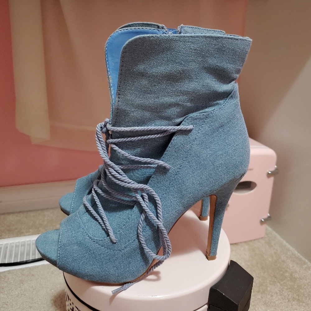 Denim boot heels